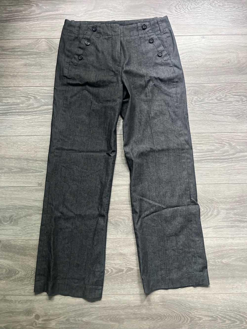 Sandro Sportswear Charcoal Gray Wide Leg Sailor Pants Size 8 Preppy Coastal Cute